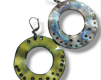 Viv, double-sided sterling silver, and enameled copper earrings