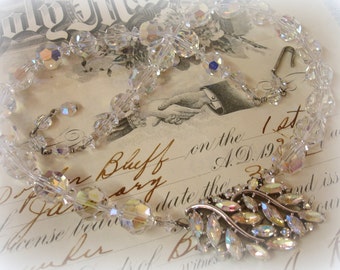 cRystal necklace fReshly restrung using vintage sWarovski crystals and vintage rhinestones . crystal ab wedding necklace