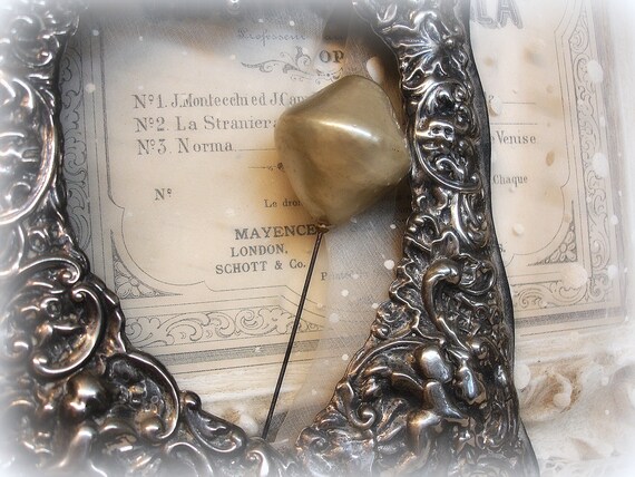 vintage antique blown glass pearlized hat pin LARG