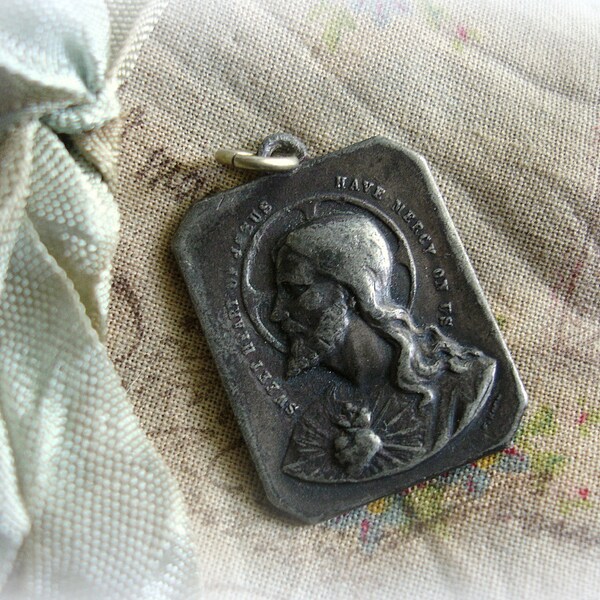 antique holy medal sweet heart of jesus blessed virgin mary on reverse signed F KOCH