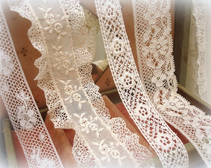 Vintage Lace Sampler . Antique Net Lace . Embroidered Organza - Etsy