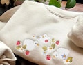 Strawberry Duck Embroidered Crewneck Sweatshirt Cute Duck Embroidered Crewneck Funny Shirt Animal Lover Gift Hoodie