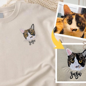 Personalized Cat Face from photo Embroidered Sweatshirt Custom Embroidered Pet Crewneck Shirt Cartoon Pet Hoodie Pet Gift