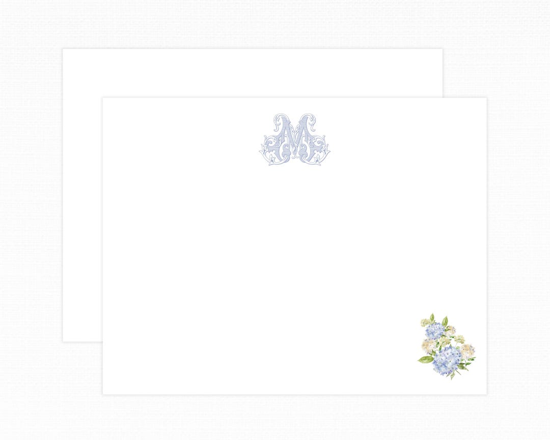 Personalized Hydrangea Notecards | Watercolor Monogrammed Stationery ...