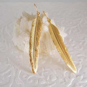Gold feather dangle earrings