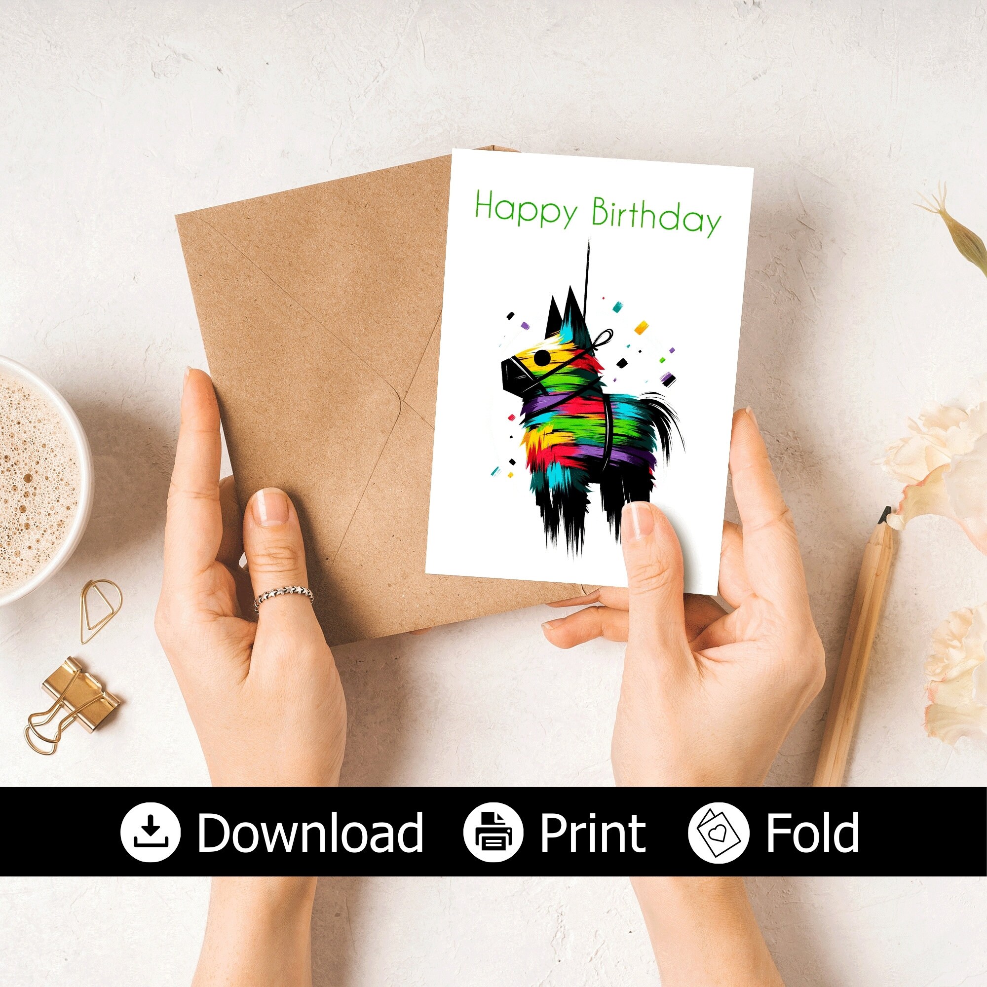 Pinata Birthday Card, Printable Birthday Card, Birthday Card Piñata ...