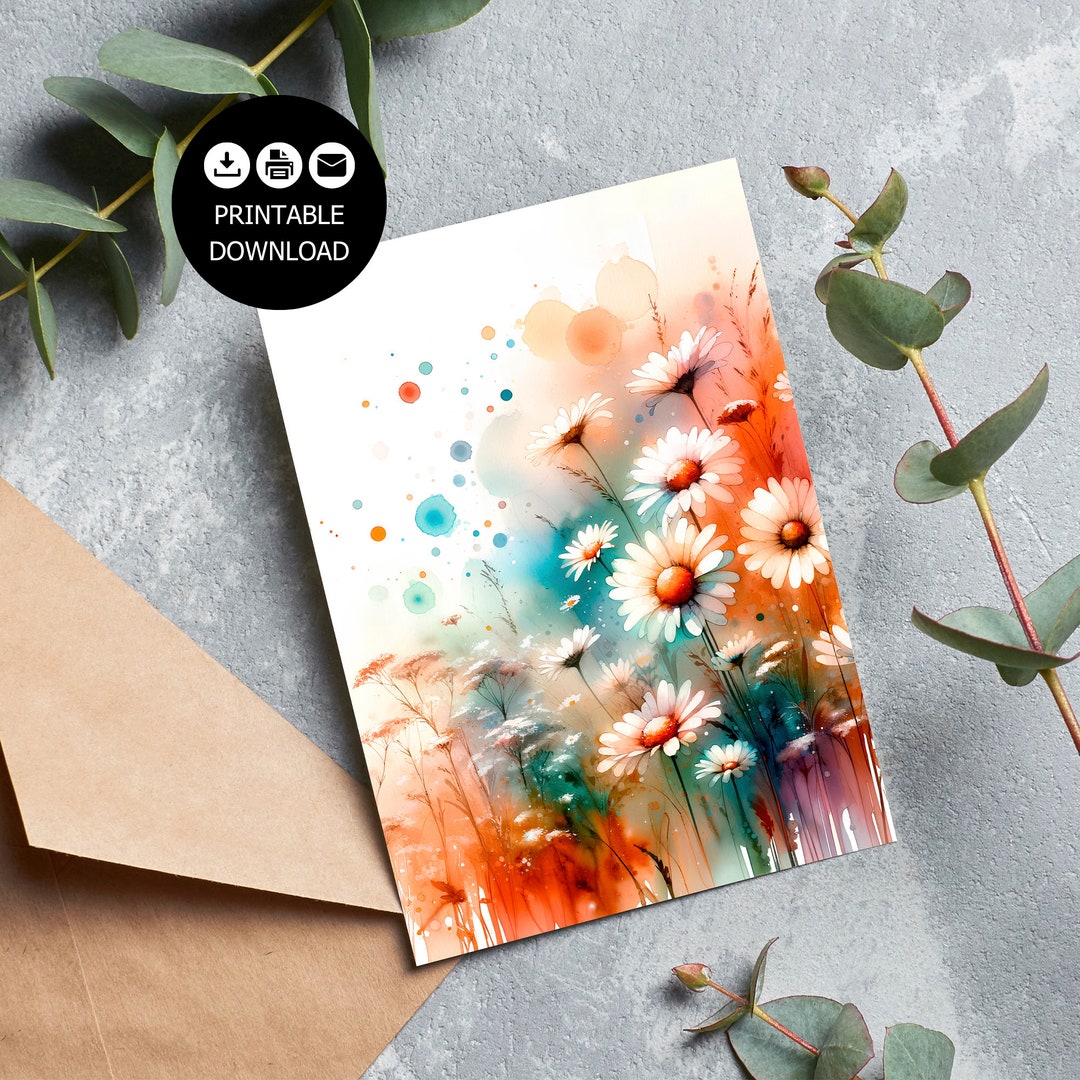 Flower Card Printable Wildflower Greeting Card Daisy Greeting Card for ...