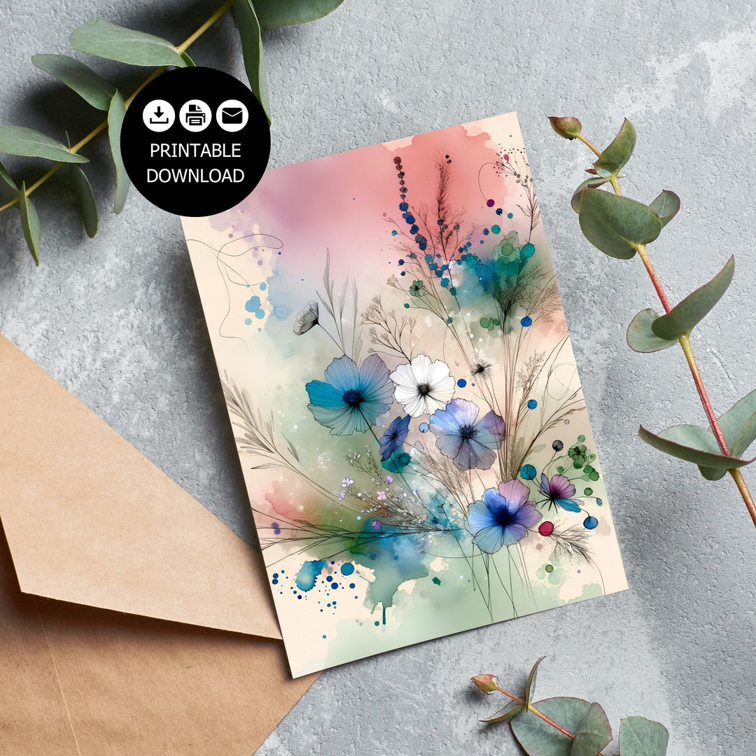 Wildflower Greeting Card Printable Flower Thank You Card Happy Birthday ...