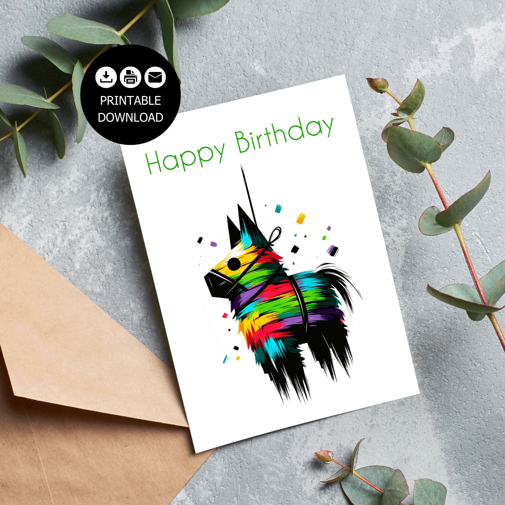 Pinata Birthday Card, Printable Birthday Card, Birthday Card Piñata ...