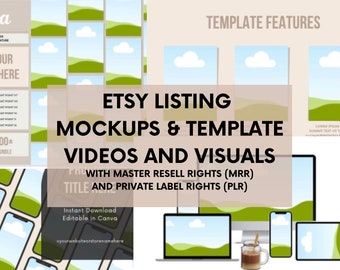 Mockup video di inserzione Etsy, modello di inserzione di vendita su Etsy, modelli di video animati PLR Canva Master diritti di rivendita prodotti digitali