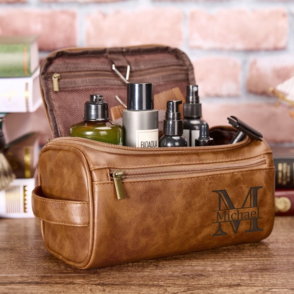Personalized Shaving Kit Custom Toiletry Bag Engraved Toiletry Storage Bag Leather Travel Bag Monogram Dopp Kit For Men Fathers Day Gifts