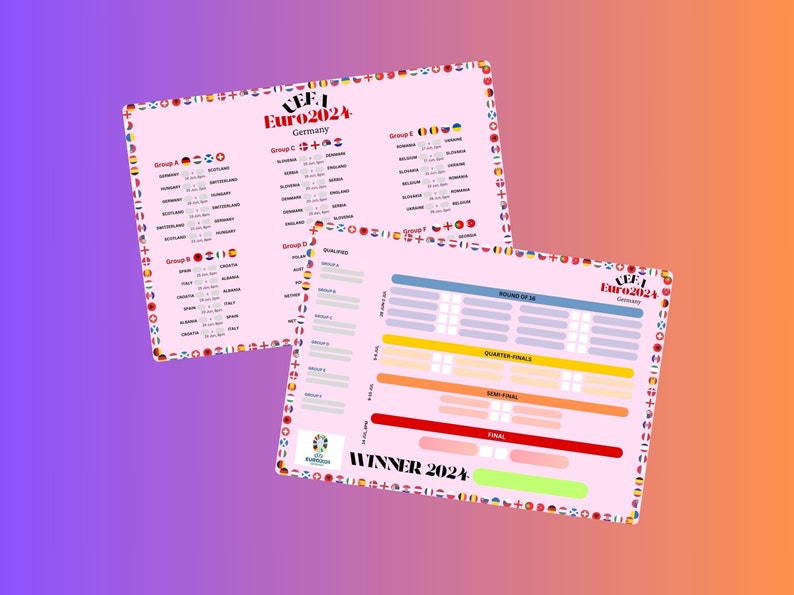 Euro 2024 Fixtures and Times, Euro 2024 Chart, Football Wallchart, UEFA