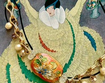 Cloisonee Vintage Flower Bracelet, Elegant Women's Jewelry, Pendant Bracelet