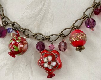 Red Treasure Necklace, Charm Necklace, Gift