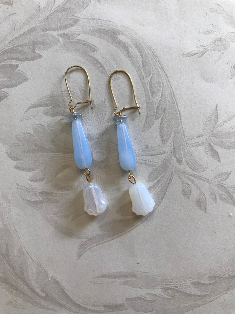 Blue Gossamer Earrings, Elegant Dangle Earrings, Light Blue and White Drop Earrings, Summer Jewelry image 1