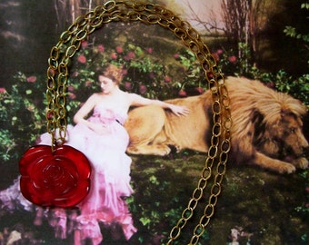 One Perfect Rose Necklace, Large Rose Pendant Necklace, Statement Necklace, Date Night Jewelry