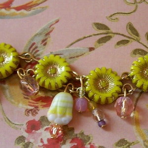 Mistress Emmaline Bracelet, Yellow Flower Charm Bracelet, Tulip Charm Bracelets