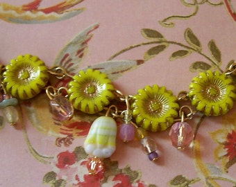 Mistress Emmaline Bracelet, Yellow Flower Charm Bracelet, Tulip Charm Bracelets