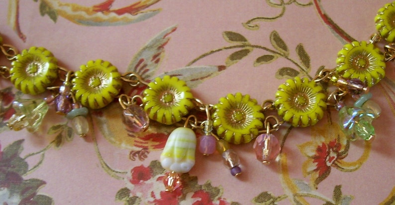 Mistress Emmaline Bracelet, Yellow Flower Charm Bracelet, Tulip Charm Bracelets image 1