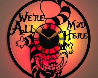 Horloge murale chat du Cheshire, garde-temps fantaisiste d'Alice au pays des merveilles pour les fans