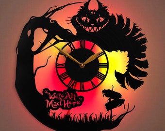 Horloge murale chat du Cheshire, garde-temps fantaisiste d'Alice au pays des merveilles