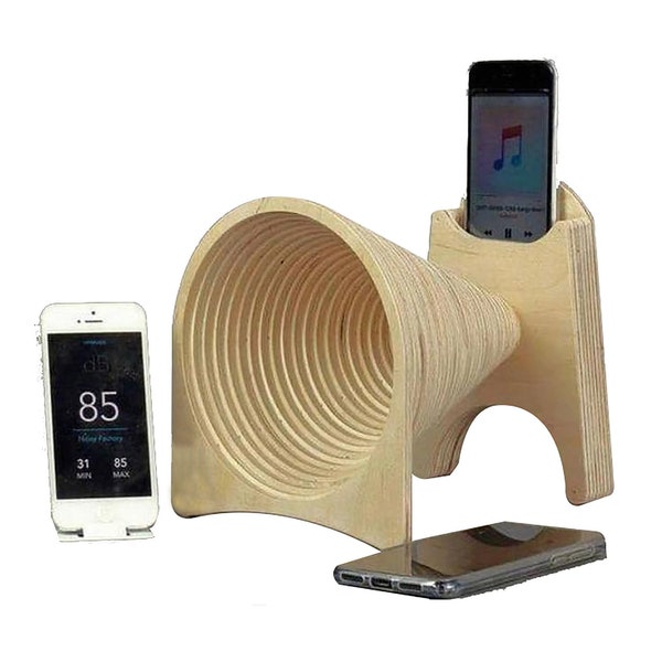 Support pour téléphone en bois personnalisé - Enceinte passive faite main - Cadeau pour lui Gravure personnalisée