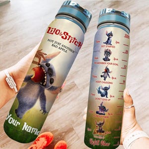 Custom Stitch 32oz Water Bottle, Lilo And Stitch Not Just Another Bad Apple Water Tracker Bottle, Disney Bottle, Stitch Movie Gifts