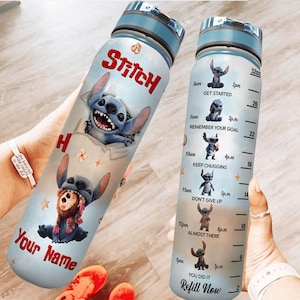 Custom Lilo And Stitch Movie 32oz Water Bottle, Stitch Water Tracker Bottle, Disney Cartoon Bottle, Stitch Bottle Gifts For Her Him Kid