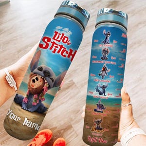 Custom Stitch 32oz Water Bottle, Lilo And Stitch Water Tracker Bottle, Disney Bottle, Stitch Movie Daily Water Tracker,Gift For Her Him