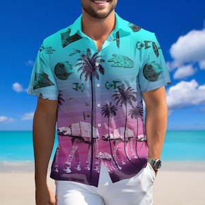 Star Wars Spaceship Button Shirt, Space Battle Hawaiian Shirt, Spacecraft Shirt, Disney Movie Shirt, Family Vacation Shirt, Summer Gift