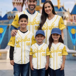 Camiseta de béisbol a rayas personalizada de Simba El Rey León, camiseta de béisbol familiar a juego de Disney, equipo de béisbol de dibujos animados, regalos de béisbol