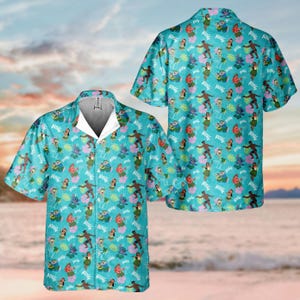 Camisa hawaiana de Lilo y Stitch, camisa de vacaciones para fans de Disney, camisa con botones de la película Stitch tropical, camisa playera de Stitch para verano