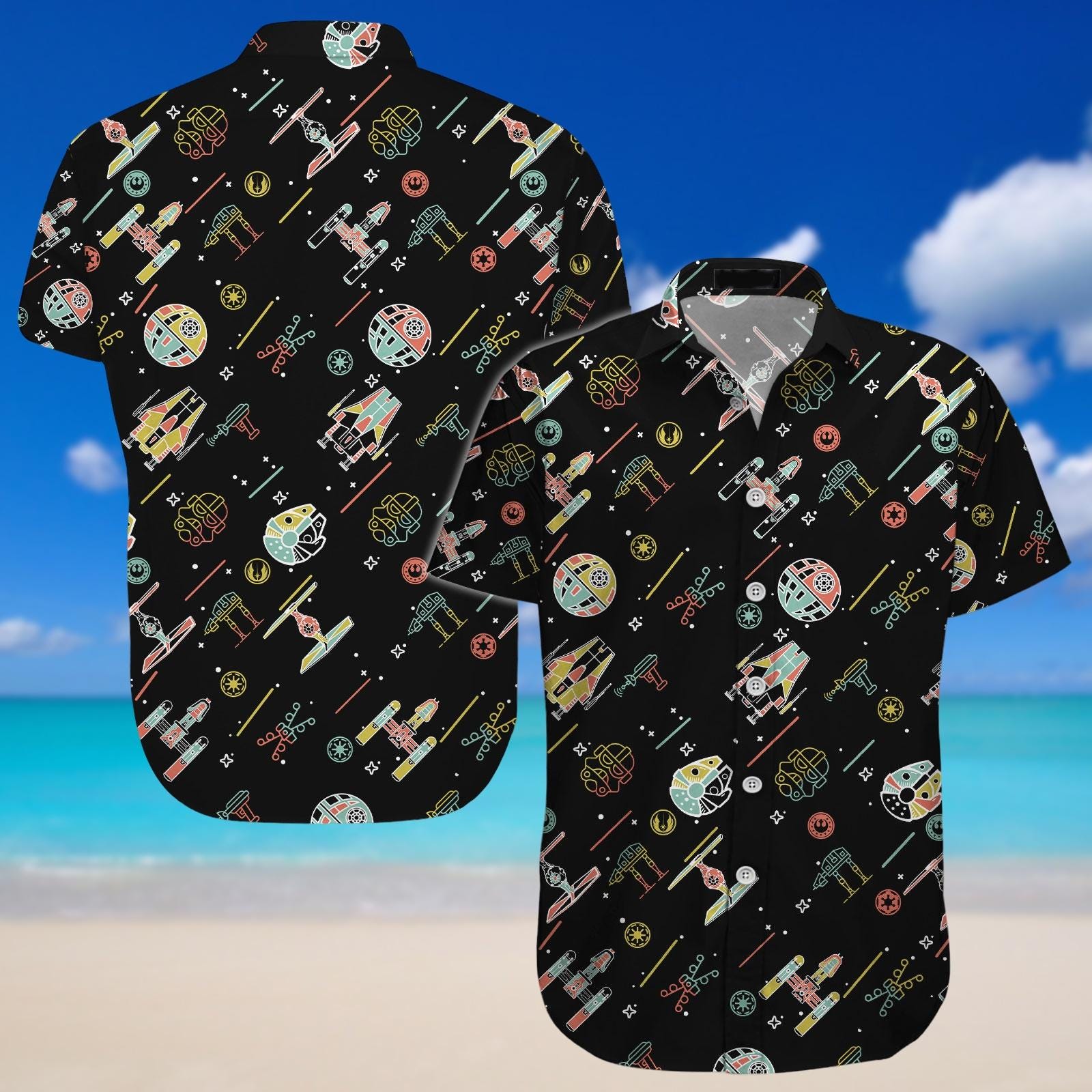 Discover Star Wars Button Shirt, Spaceship Hawaiian Shirt, Disney Movie Shirt, Aloha Tropical Shirt, Disney Family Shirt, Disneyland Vacation