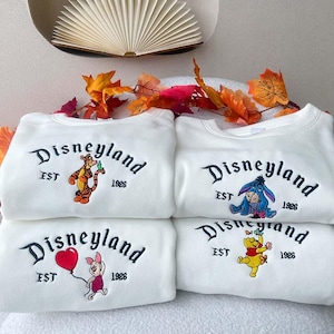 Disneyland Pooh Eeyore Tigger Piglet Embroidered Sweatshirt, Disney Cartoon Shirt, Disneyworld Shirt, Winnie The Pooh Embroidery Hoodie