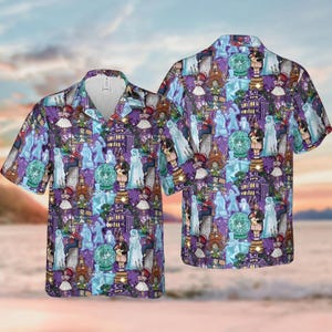 Chemise hawaïenne Halloween manoir hanté, chemise boutonnée fantômes faisant de l&#39;auto-stop, chemise Hawaï film d&#39;horreur, saison effrayante, des bonbons ou un sort