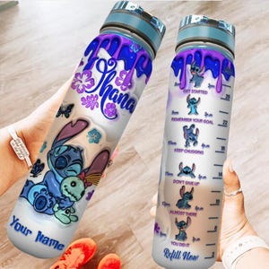 Cute Stitch Ohana 32oz Water Bottle, Custom Lilo And Stitch Water Tracker Bottle, Disney Movie Bottle, Disneyland, Disney World Gift