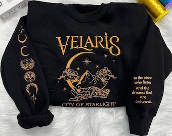 Embroidered Velaris Sweatshirt, ACOTAR Velaris City Of Starlight Embroidered Shirt, The Night Court Shirt, Bookish Hoodie, Book Lover