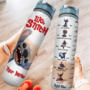 Custom Lilo And Stitch 32oz Water Bottle, Stitch Water Tracker Bottle, Disney Cartoon Bottle, Stitch Movie Bottle Gifts For Her Him Kid