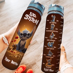 Custom Stitch 32oz Water Bottle, Lilo And Stitch Water Tracker Bottle, Disney Daily Water Tracker, Stitch Movie Bottle,Gift For Her Him