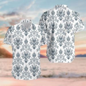 Chemise boutonnée manoir hanté, chemise hawaïenne de fantômes faisant de l&#39;auto-stop, chemise de mortels idiots, chemise Disneyland Hawaii, chemise de film Halloween