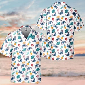 Camisa hawaiana de Stitch, camisa con botones de Disney, camisa tropical de Lilo y Stitch para vacaciones, atuendo para viaje a Disneyland, regalo de verano de Disneyworld