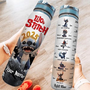 Custom Stitch 32oz Water Bottle, Lilo And Stitch Water Tracker Bottle, Disney Cartoon Bottle, Stitch Movie Bottle Gifts For Her Him Kid
