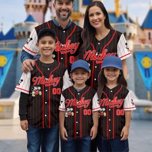 Personalized Mickey Mouse Striped Baseball Jersey Shirt, Disney Matching Family Baseball Shirt, Mickey Baseball Team, Baseball Gifts