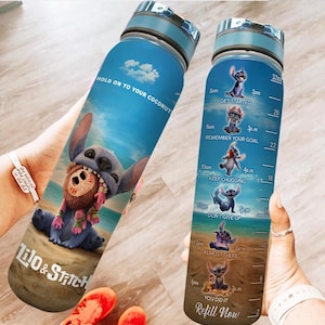 Custom Stitch 32oz Water Bottle, Lilo And Stitch Water Tracker Bottle, Disney Daily Water Tracker, Stitch Movie Bottle, Cartoon Bottles