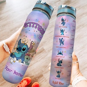 Custom Stitch 32oz Water Bottle, Cute Lilo And Stitch Water Tracker Bottle, Disney Movie Bottle, Disneyland, Disneyworld Gift For Her