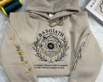 Fourth Wing Embroidered Sweatshirt, Basgiath War College Hoodie, Dragon Rider Shirt, Violet Sorrengail, Fantasy Reader, Xaden Riorson