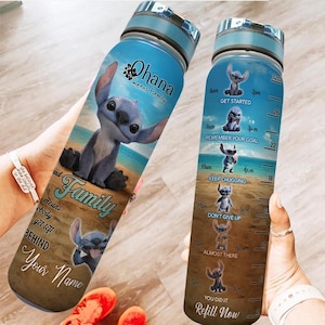 Custom Stitch Movie 32oz Water Bottle, Stitch Ohana Means Family Water Tracker Bottle, Disney Cartoon Drink Bottle, Disneyland Bottles