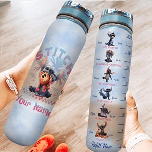 Custom Stitch 32oz Water Bottle, Lilo Stitch Water Tracker Bottle, Disney Water Bottle, Stitch Movie Daily Water Tracker, Magic Kingdom