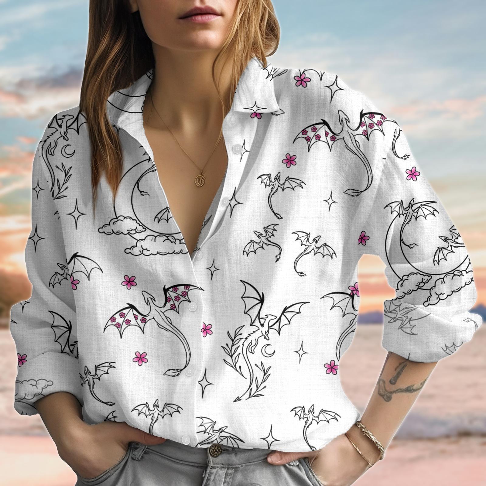 Discover Dragon Fourth Wing Linen-Look Shirt, Dragon Rider Blouse Shirt, Bookish Casual Shirt, Retro Women Shirt, Gift For Readers