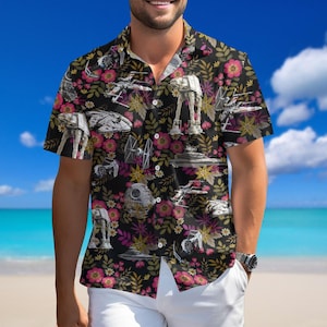 Weltraum-Schlacht Star Wars Knopf Shirt, Disney Film Hawaii-Shirt, Sci-Fi Shirt, Fighter Galaxy War Sommer Shirt, Disney Familien Shirt